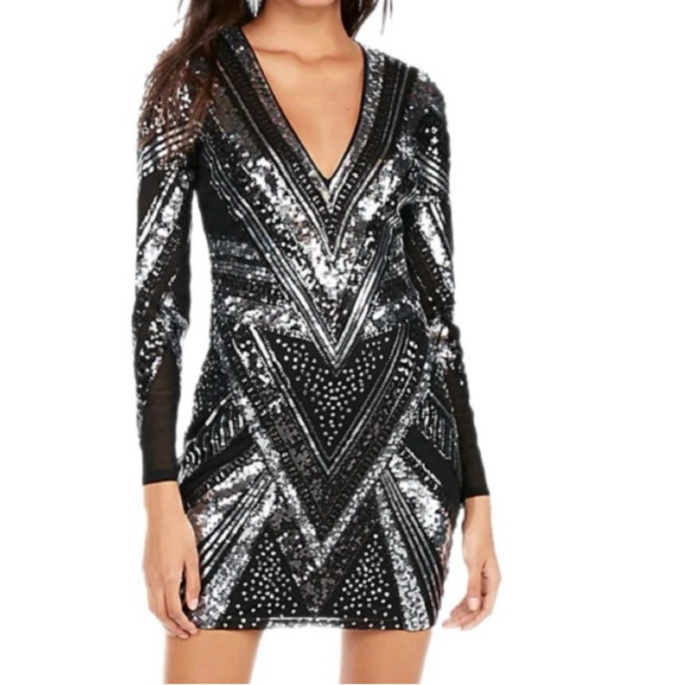 Express Black and silver sequin mini dress